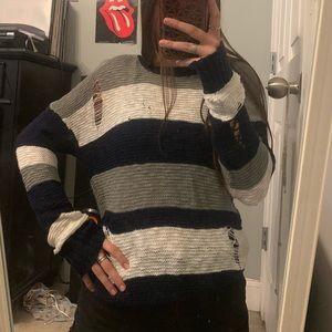 Striped distressed sweater